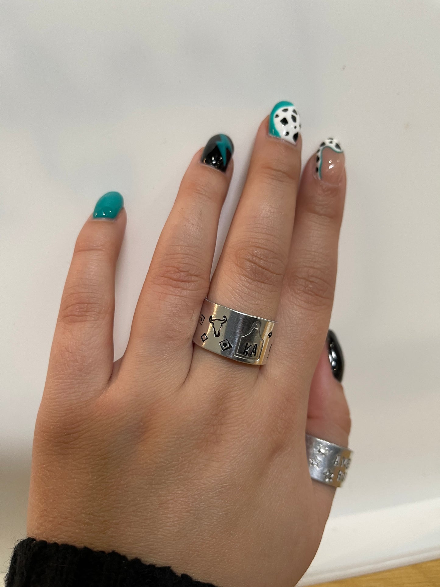 Western print + Cow tag initial Ring - Custom