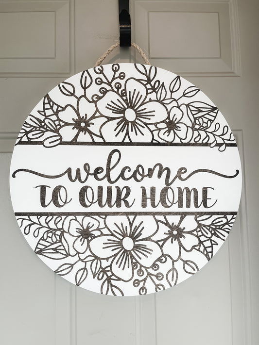 Welcome to our home Floral Door Hanger